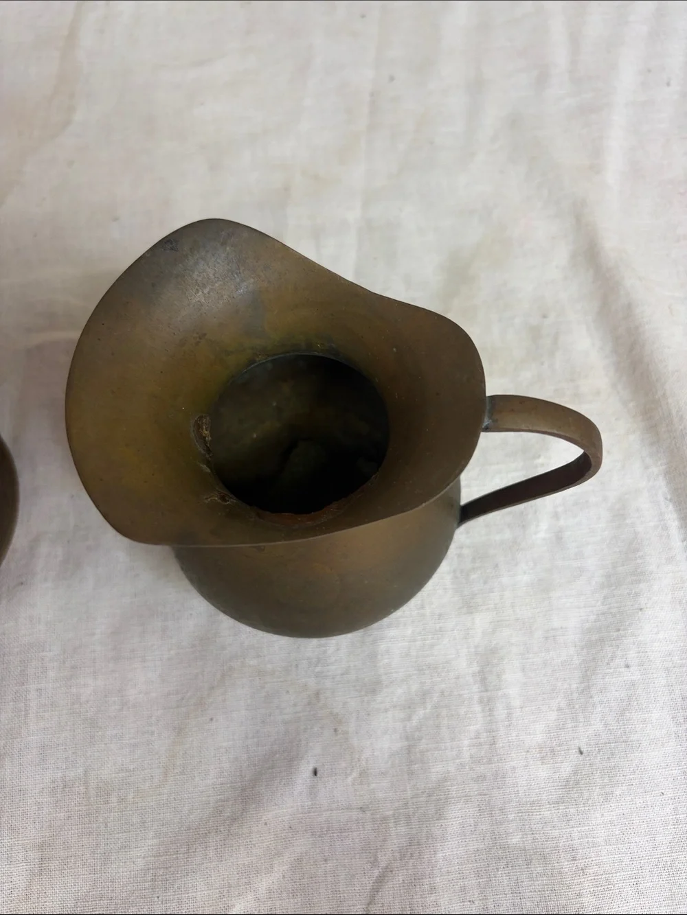 Vintage Brass Bowl and Creamer Set - Warm Brown Brass Finish